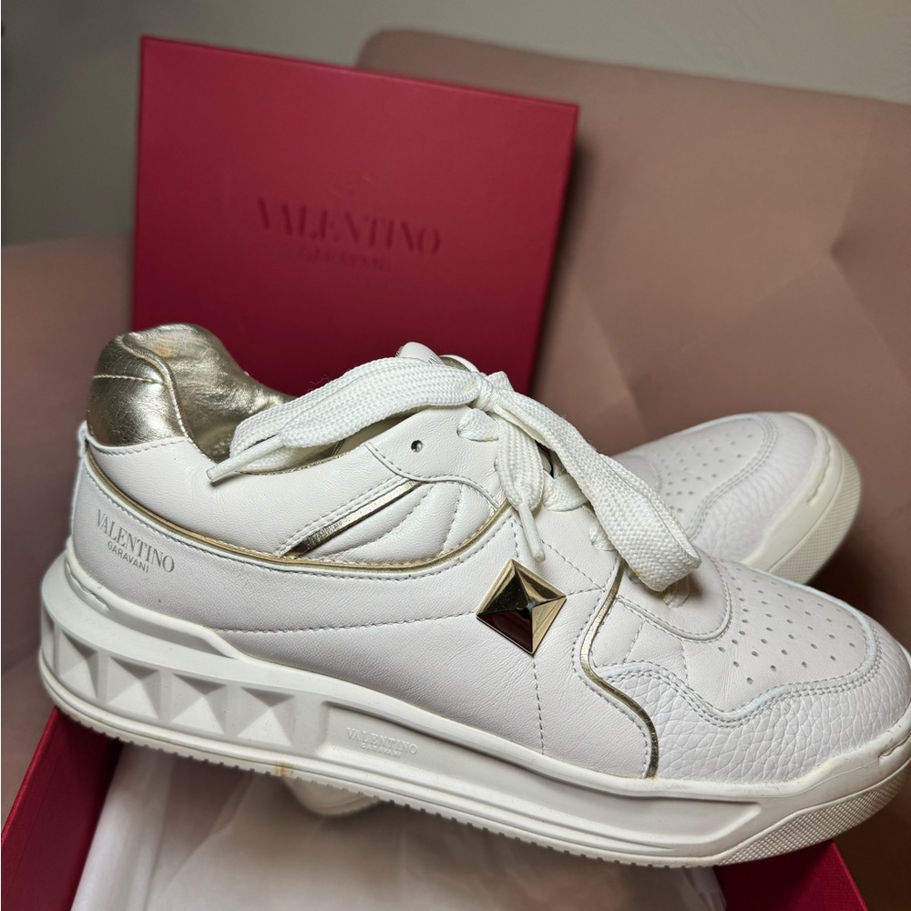 Valentino Women's White and Gold Sneakers